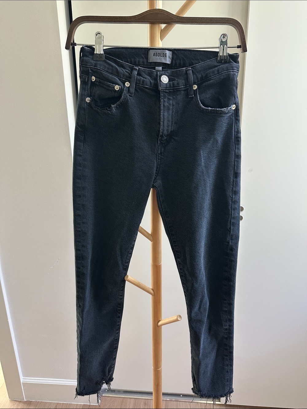 AGOLDE Black High Rise Slim/Skinny Raw Hem Jeans Size 25